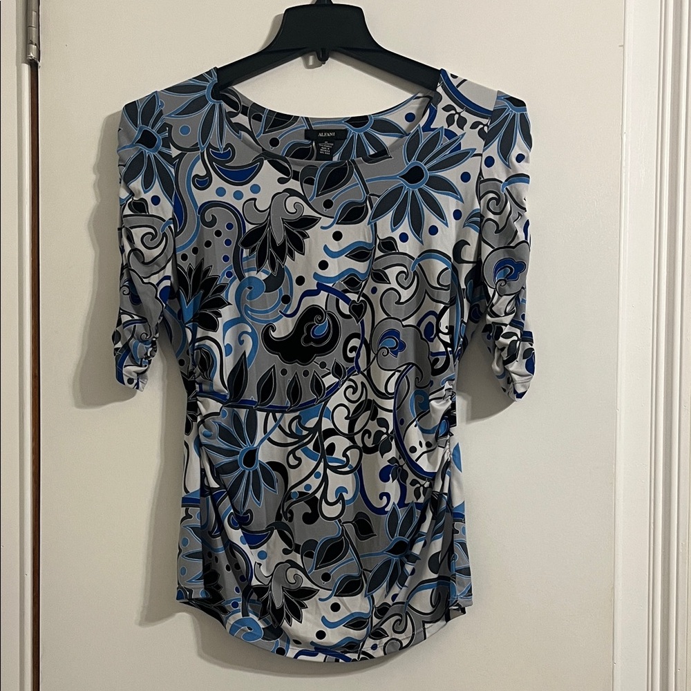 Alfani Blue and Black Floral Blouse